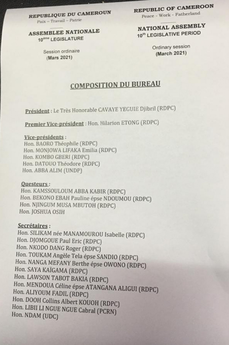 Cameroon Info Net Cameroun Parlement Voici La Composition Du