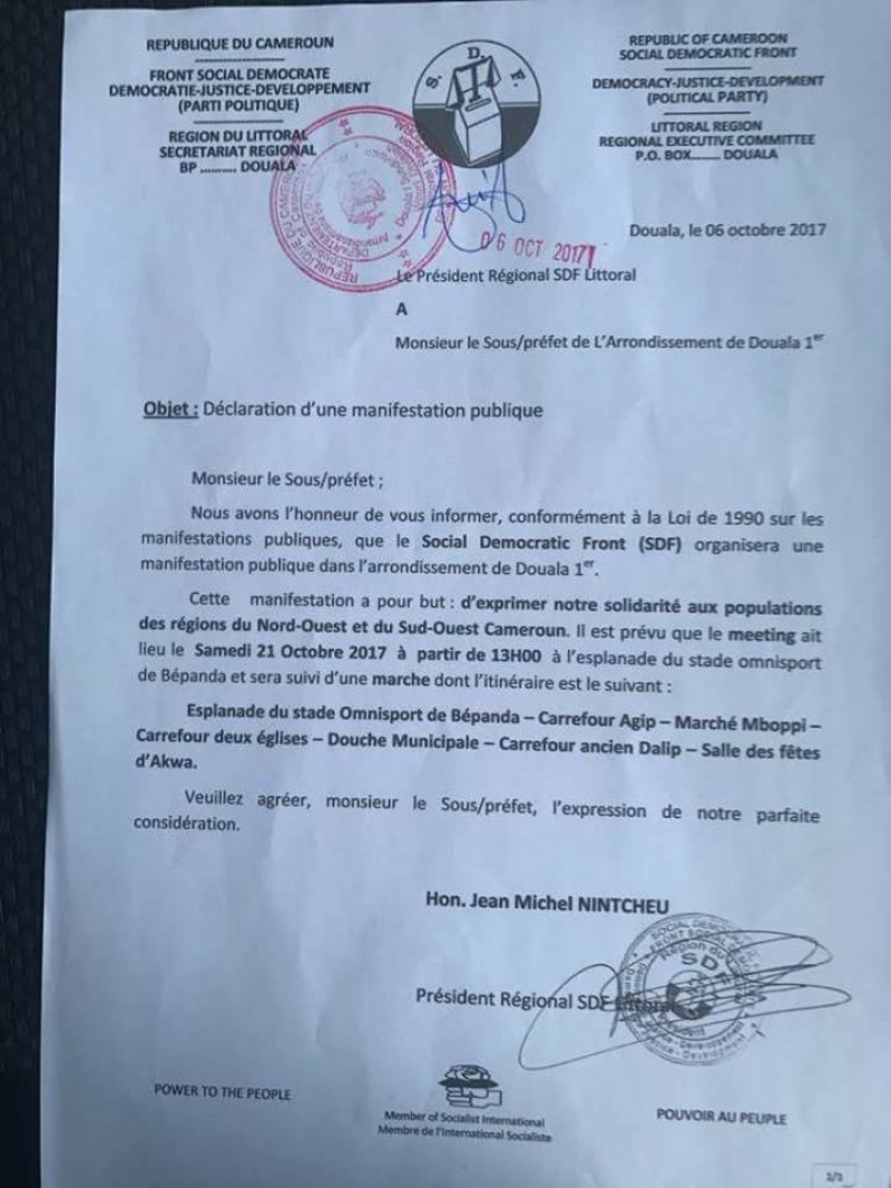 Cameroon Info Net Cameroun Crise Anglophone Le SDF Annonce Une