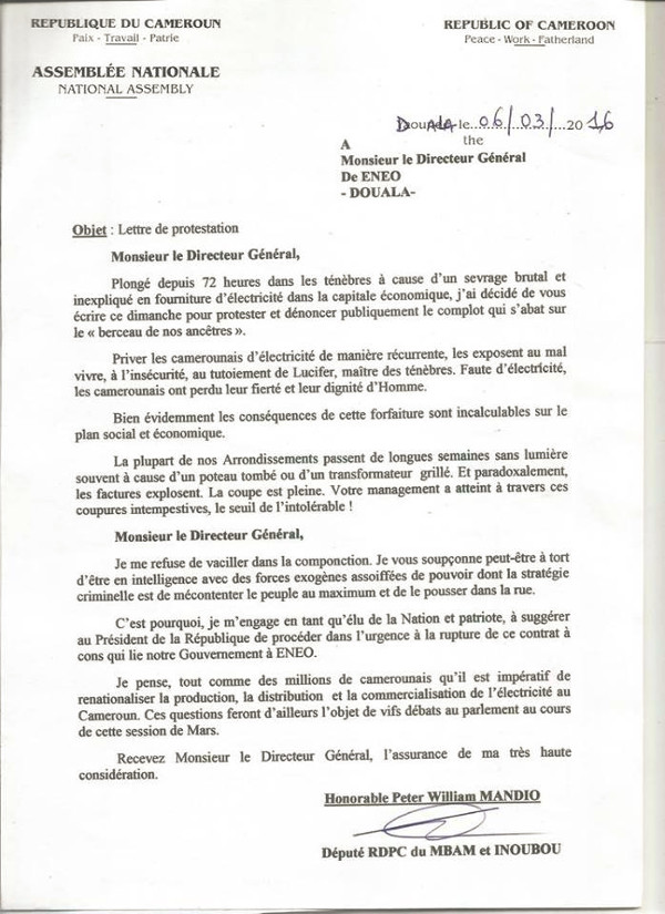 Cameroon Info Net Cameroun Energie électrique Un député accuse